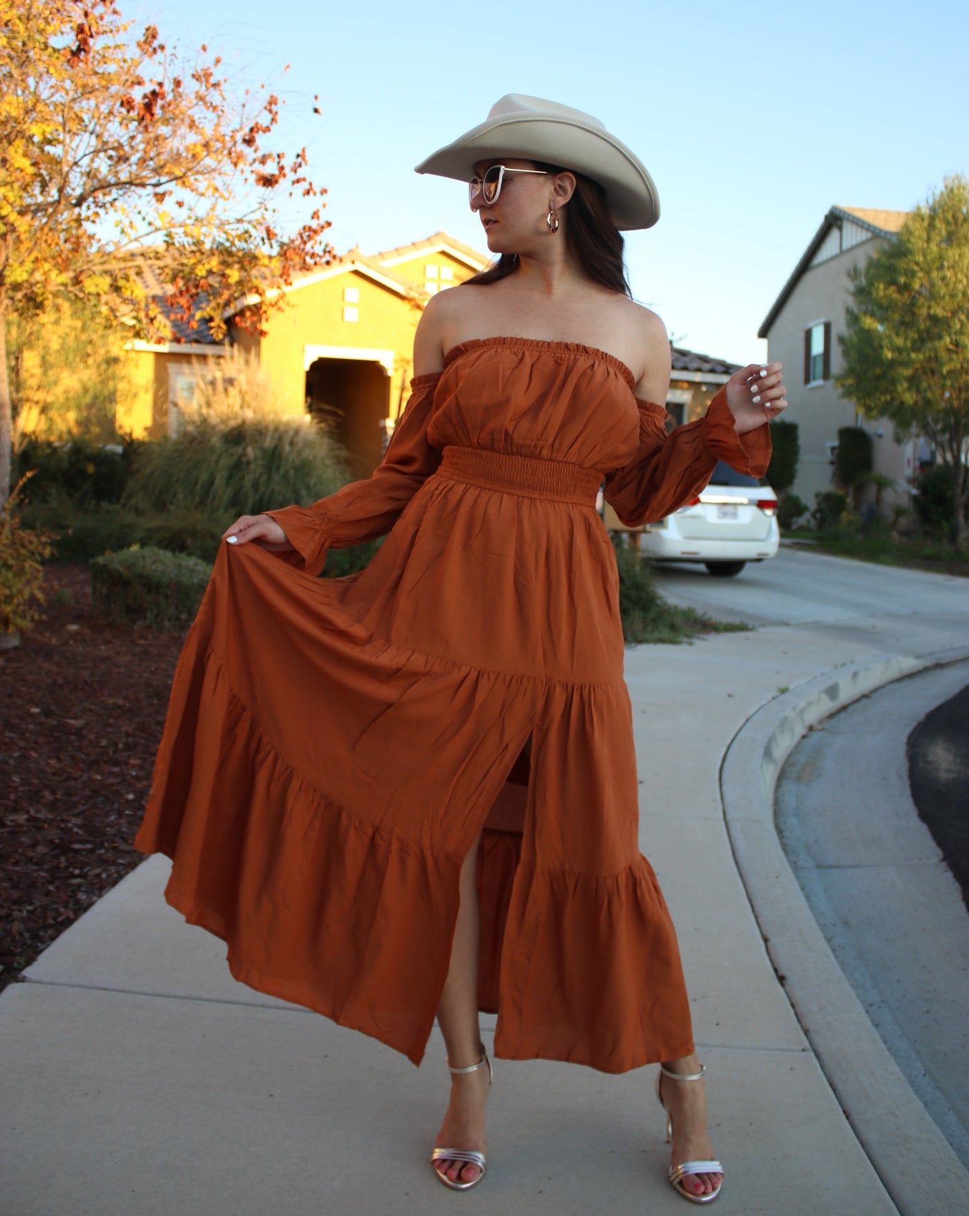 Off-Shoulder Smocked Maxi Dress