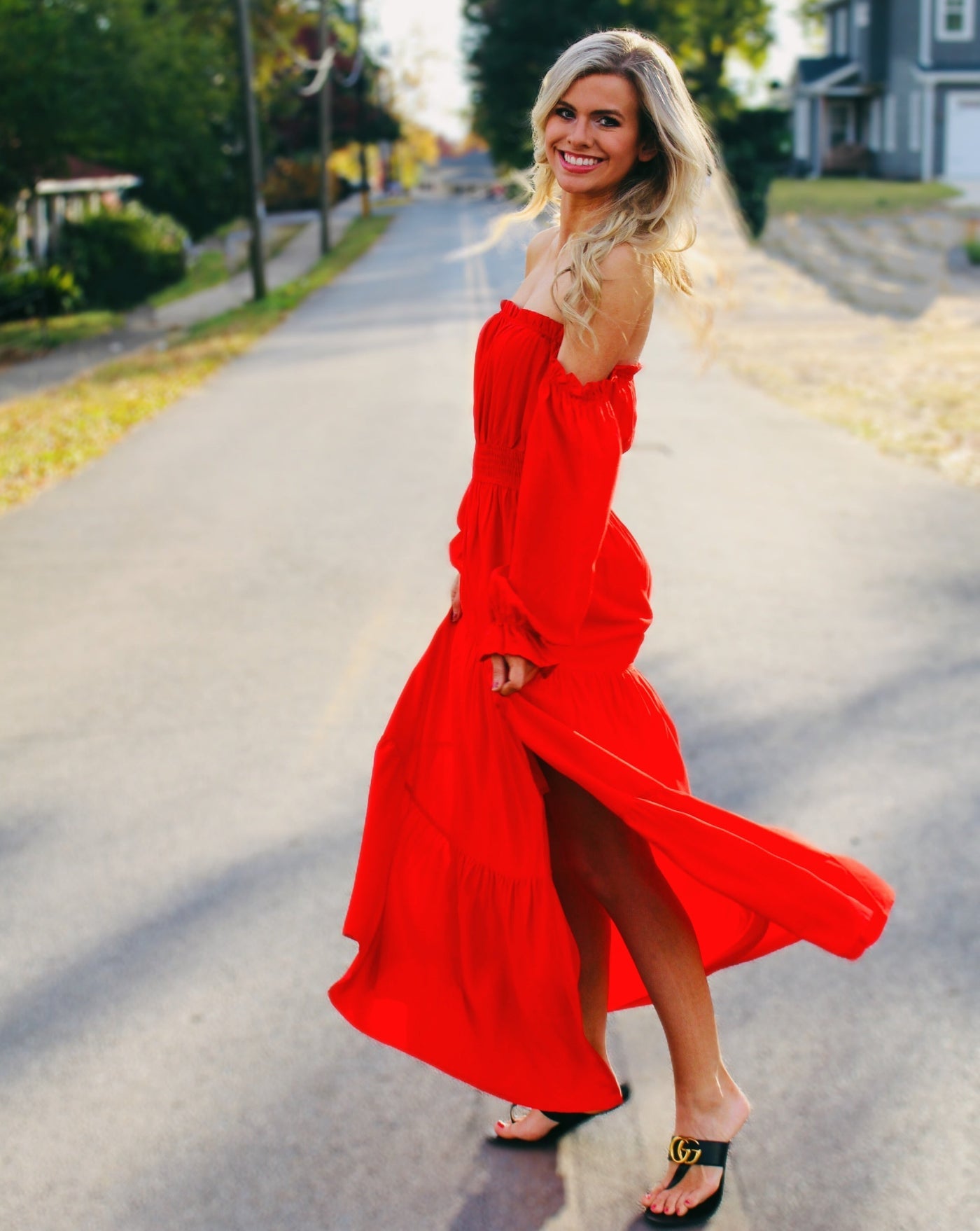 Off-Shoulder Smocked Maxi Dress