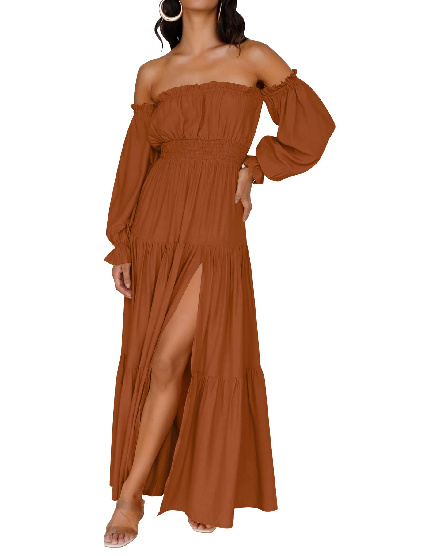 Off-Shoulder Smocked Maxi Dress