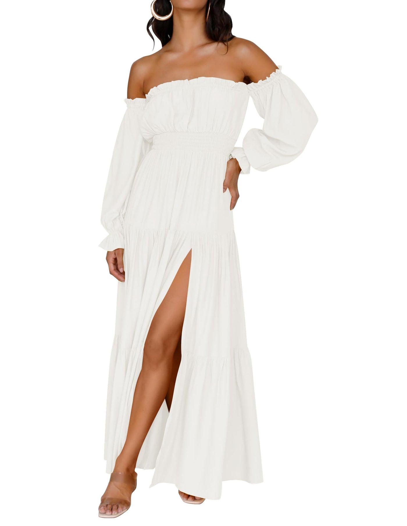 Off-Shoulder Smocked Maxi Dress