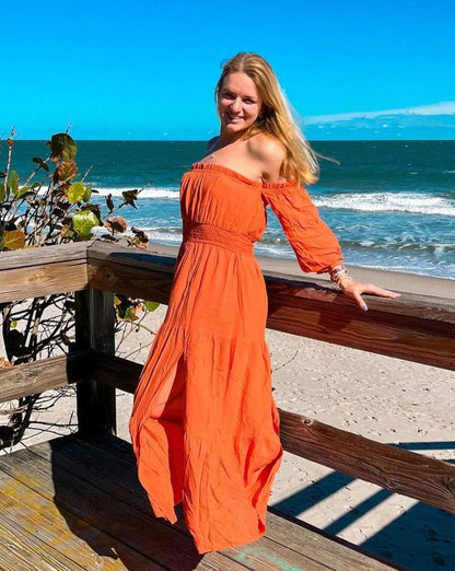 Off-Shoulder Smocked Maxi Dress