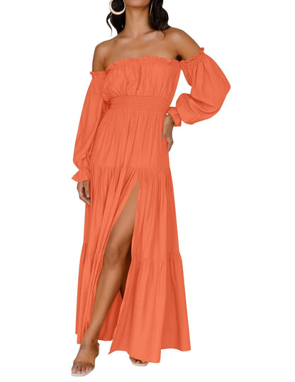 Off-Shoulder Smocked Maxi Dress