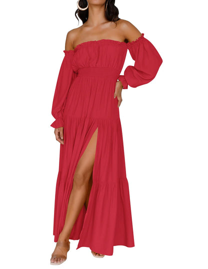 Off-Shoulder Smocked Maxi Dress