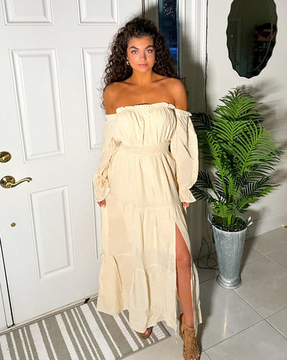 Off-Shoulder Smocked Maxi Dress